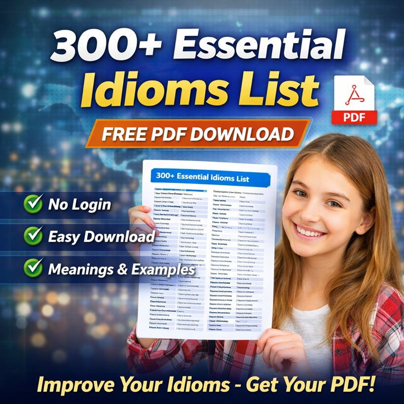 300 essential idioms list PDF free download with meanings and examples for students English vocabulary learning.