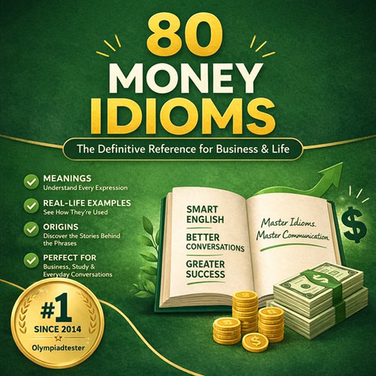 80 money idioms with meanings and examples infographic.