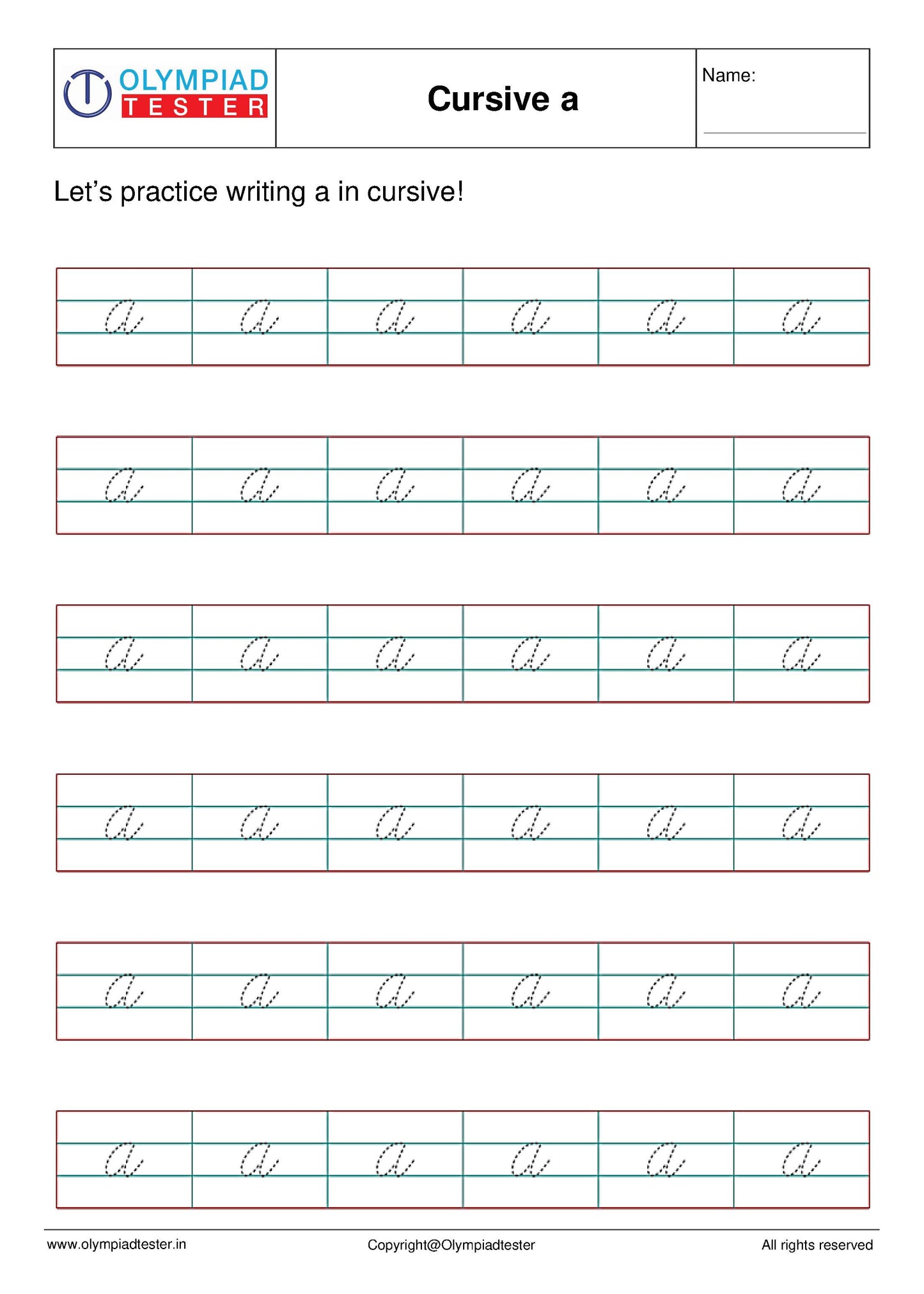 Cursive A writing - Worksheet #12