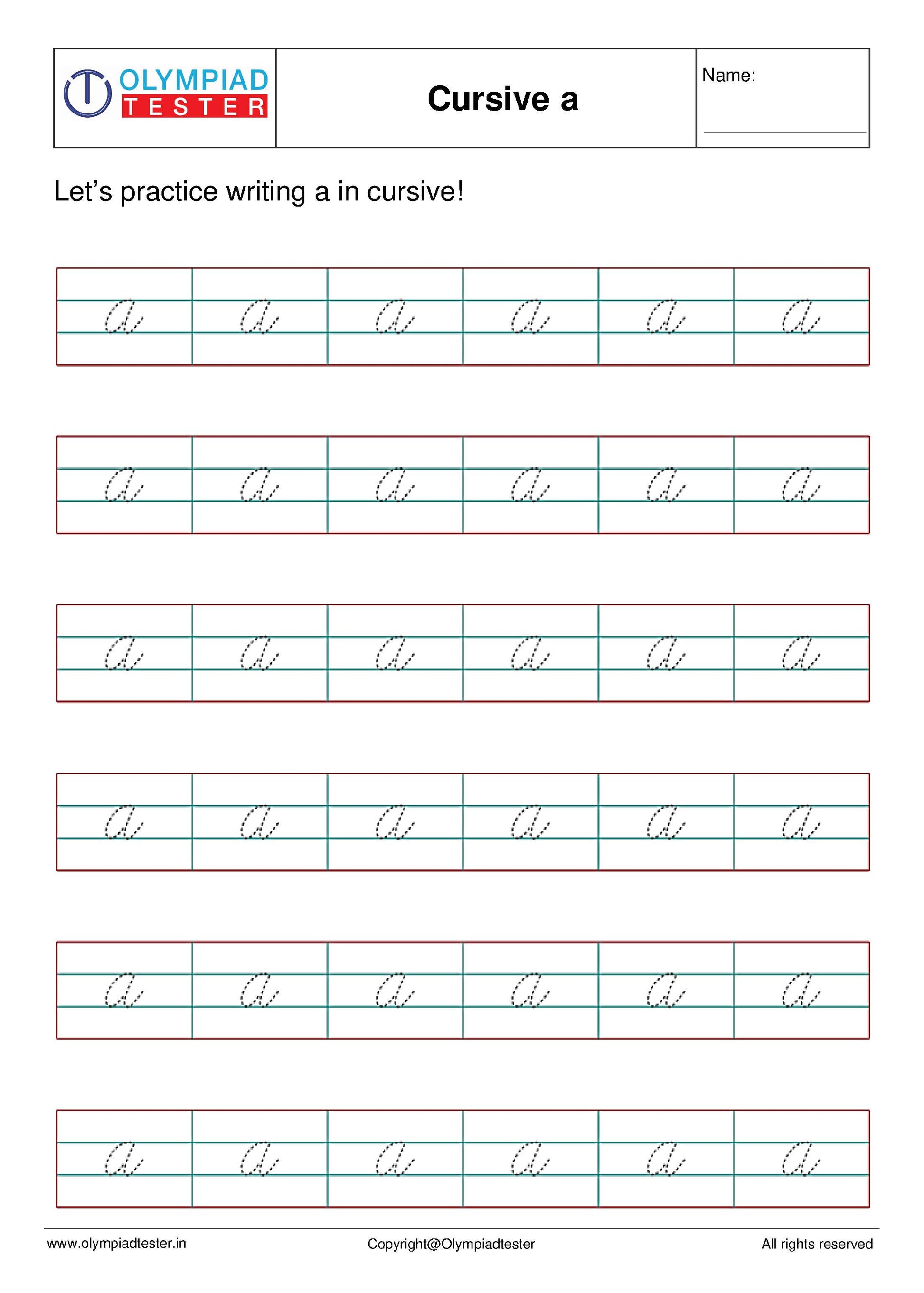 Cursive A writing - Worksheet #12