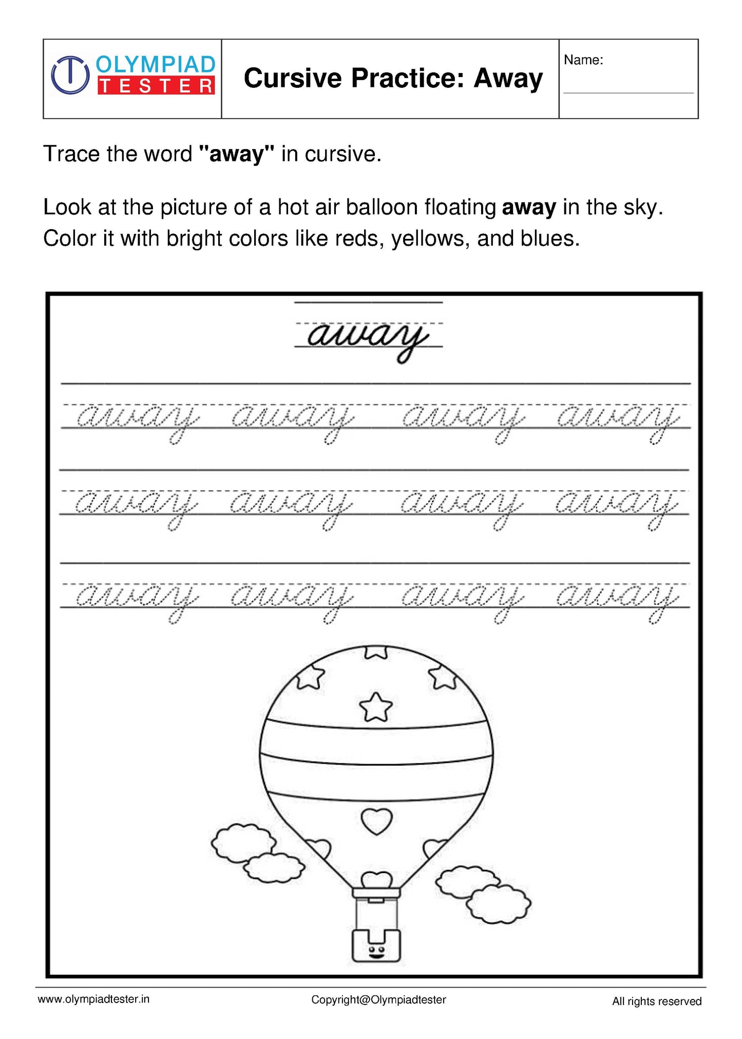 Cursive A writing - Worksheet #7