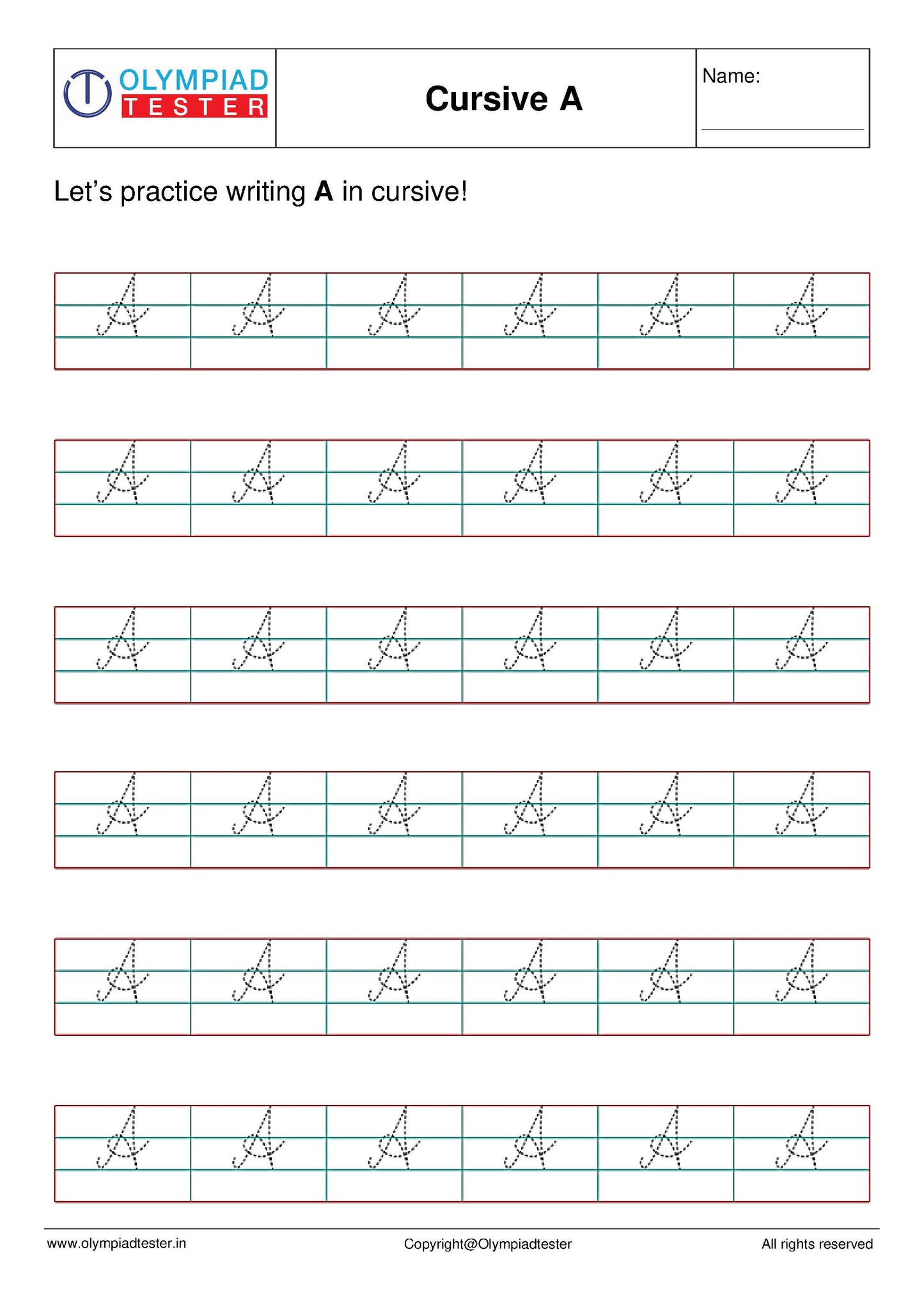 Cursive A writing - Worksheet #1 