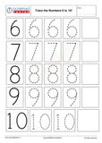 kindergarten  numbers  6 to 10 tracing worksheet