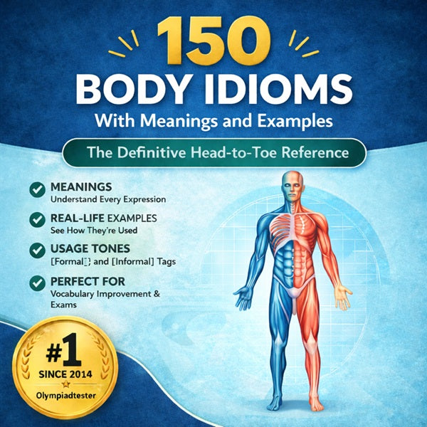 body idioms with meanings and examples infographic for students and english vocabulary.