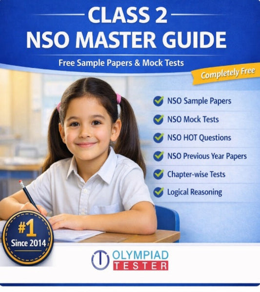 Class 2 NSO Master Guide by Olympiadtester featuring free mock tests, sample papers, HOT questions and logical reasoning practice.
