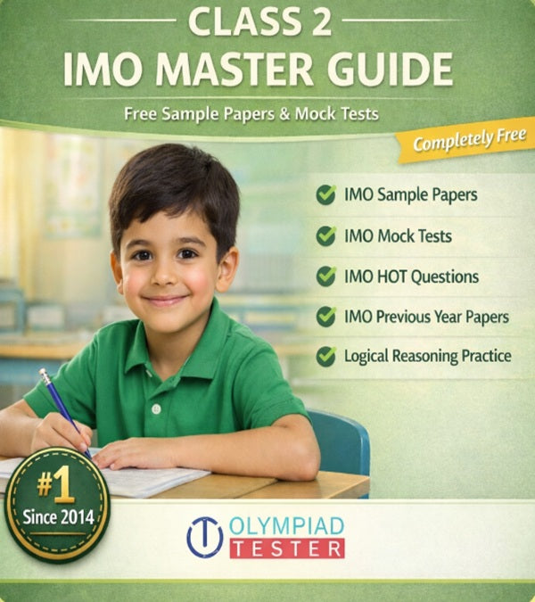 Class 2 SOF IMO Master Guide banner with free mock tests, sample papers, HOT questions and previous year papers – Olympiadtester.