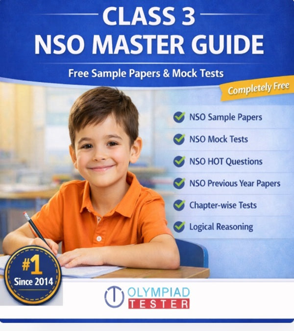 Class 3 NSO Master Guide by Olympiadtester featuring free mock tests, sample papers, HOT questions and logical reasoning practice