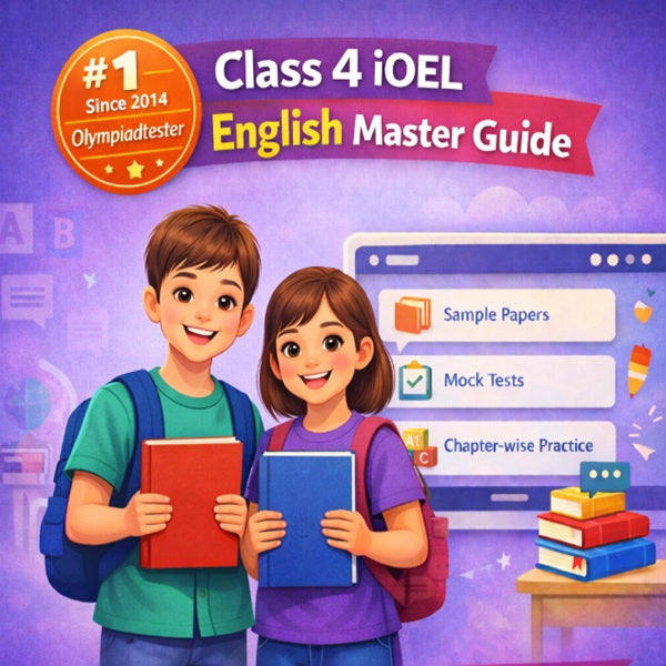 Class 4 SilverZone iOEL English Master Guide dashboard with older students holding books for International Olympiad of English Language preparation by Olympiadtester.