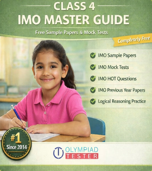 Class 4 SOF IMO Master Guide banner with free mock tests, sample papers, HOT questions and previous year papers – Olympiadtester.
