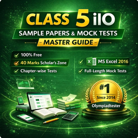 Class 5 International Informatics Olympiad (iIO) Sample Papers and Mock Tests Master Guide by Olympiadtester for SilverZone exam preparation featuring MS Excel 2016 and Scholar’s Zone practice.