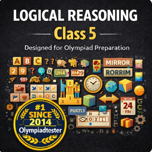 Class 5 logical reasoning questions for Olympiad preparation with puzzles, coding-decoding, mirror images and reasoning practice by Olympiadtester.