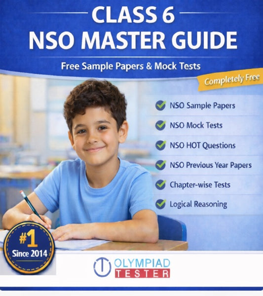 Class 6 NSO Master Guide by Olympiadtester featuring free mock tests, sample papers, HOT questions and logical reasoning practice.