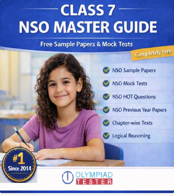 Class 7 NSO Master Guide by Olympiadtester featuring free mock tests, sample papers, HOT questions and logical reasoning practice.