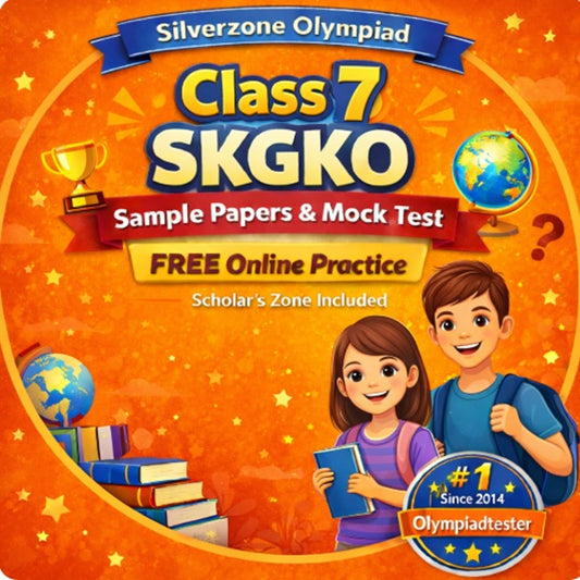 Class 7 SKGKO sample papers and mock tests free online practice for Silverzone Olympiad by Olympiadtester with orange background.