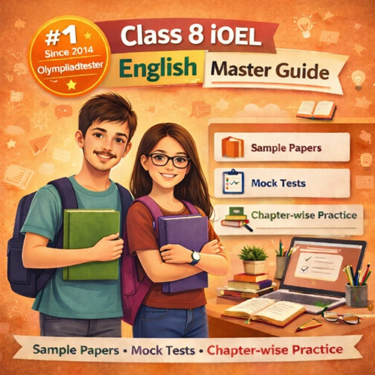 Class 8 SilverZone iOEL English Master Guide with sample papers, mock tests and chapter-wise practice featuring older teenage students for International Olympiad of English Language preparation by Olympiadtester.