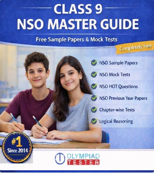 Class 9 NSO Master Guide by Olympiadtester featuring free mock tests, sample papers, HOT questions and logical reasoning practice.