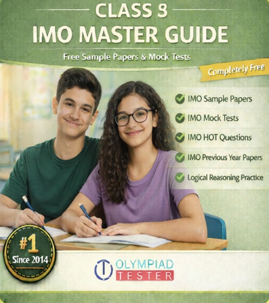 Class 9 SOF IMO Master Guide banner with free mock tests, sample papers, HOT questions and previous year papers – Olympiadtester.