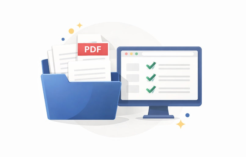 Folder with PDF papers and computer screen showing online Olympiad practice tests.