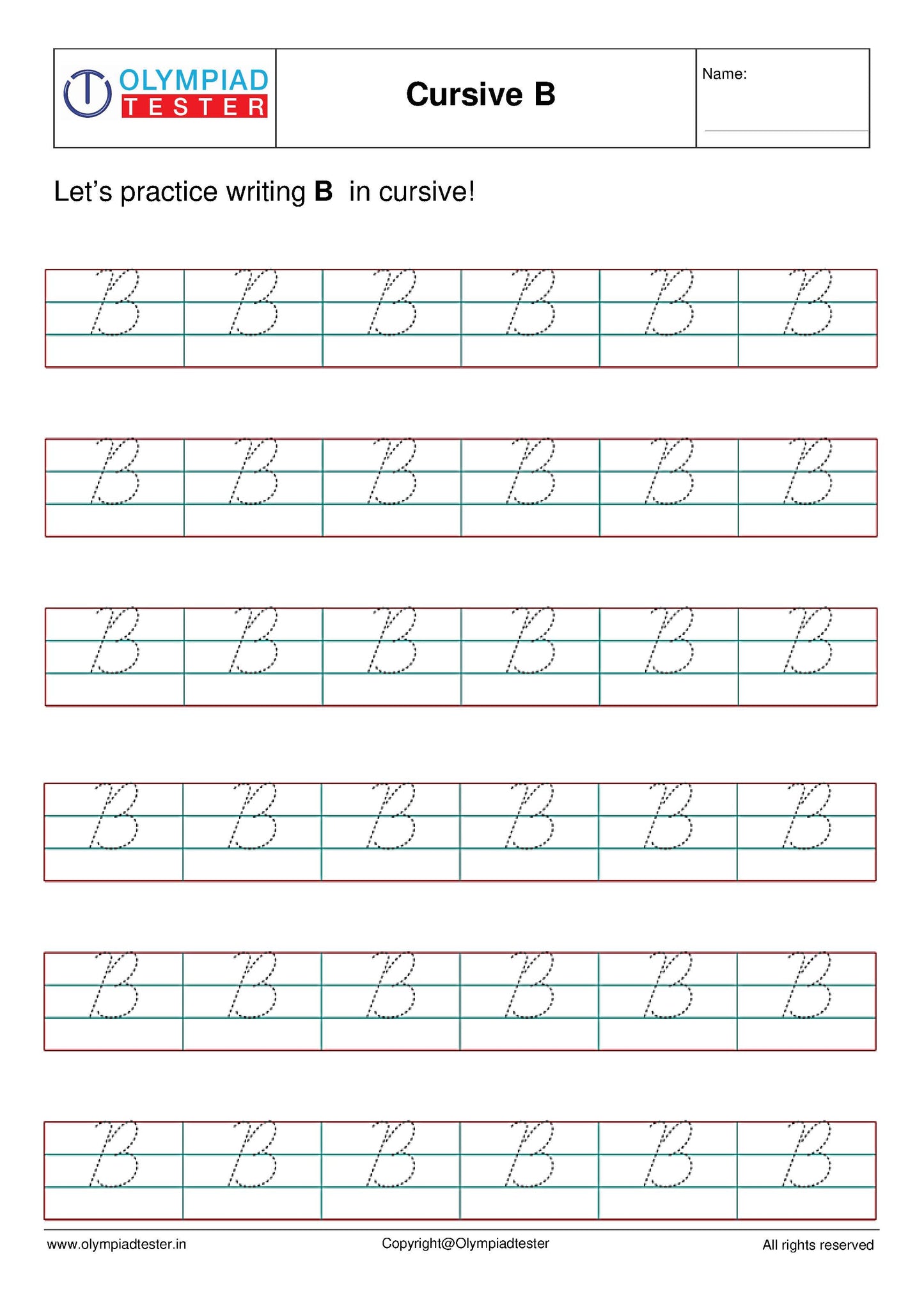 Cursive B writing - Worksheet #1 