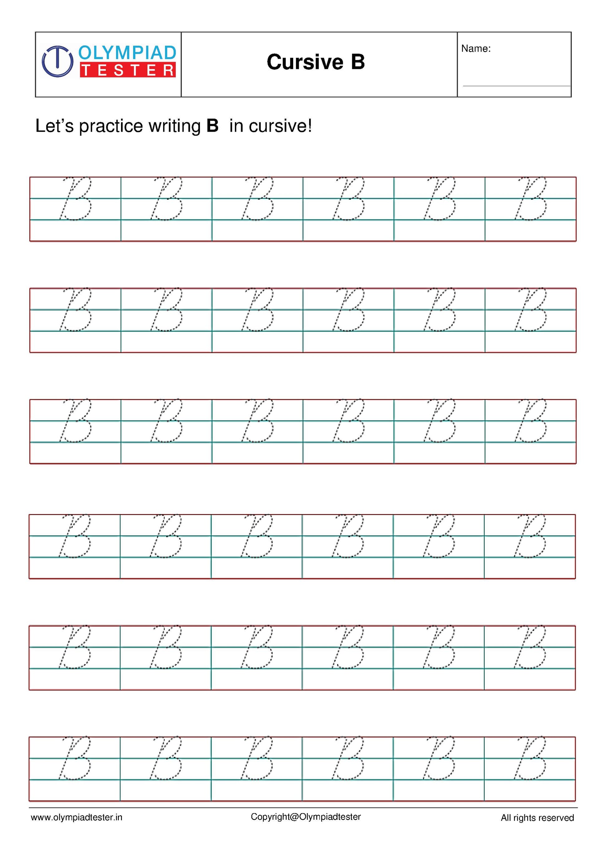 Cursive B writing - Worksheet #1 