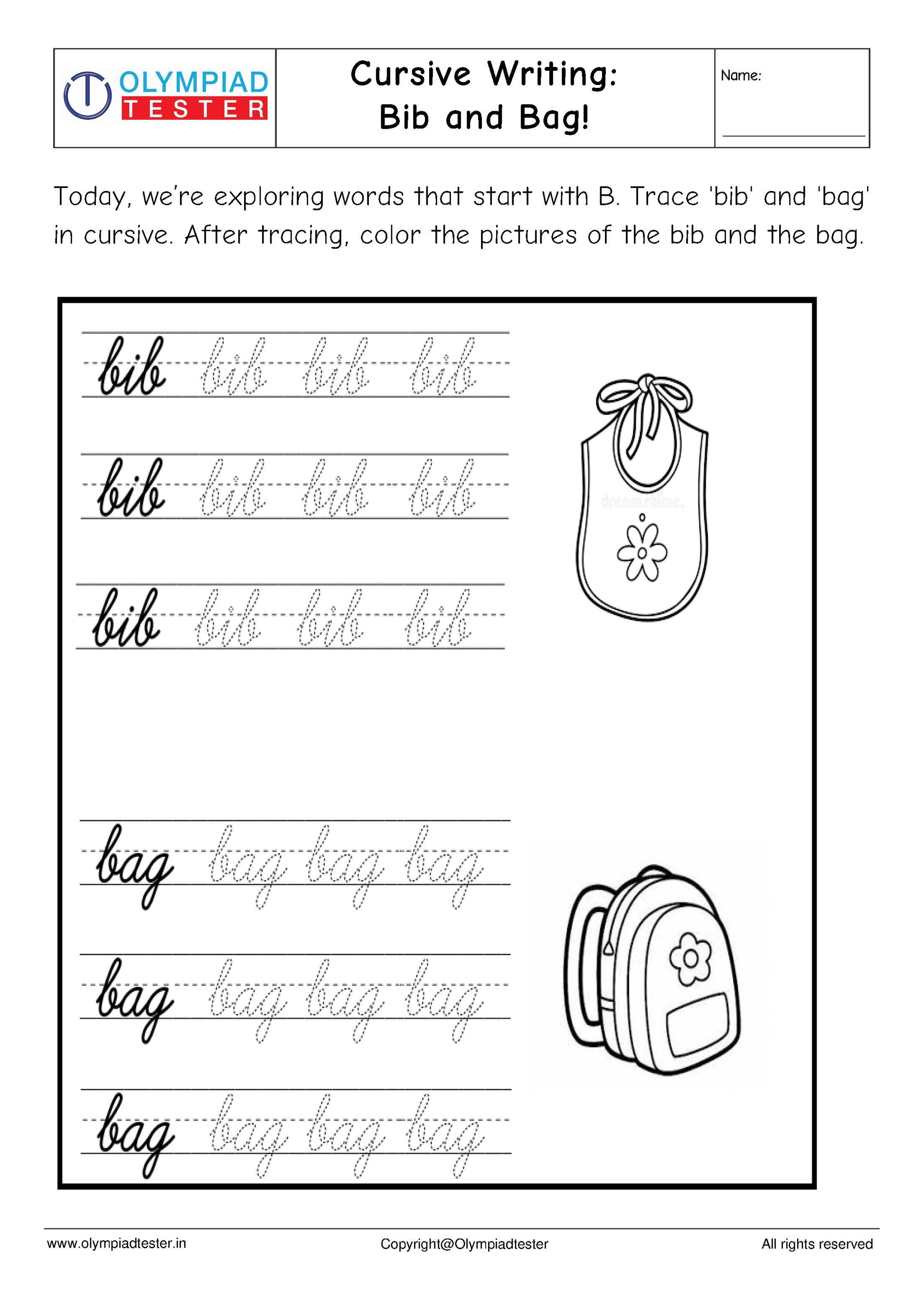 Cursive B writing - Worksheet #5