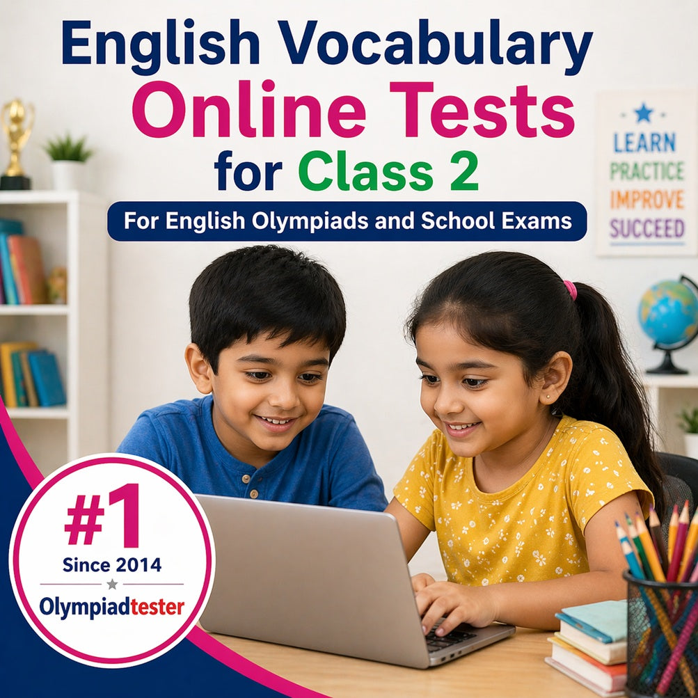 Class 2 children practising English vocabulary online tests for Olympiad and school exams