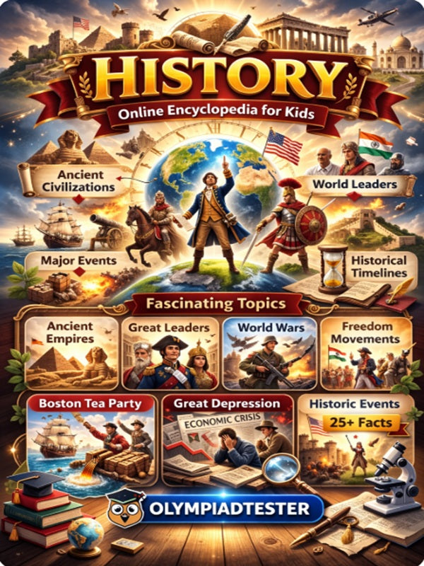 History online encyclopedia cover featuring ancient civilizations, world leaders, historical timelines, and major global events.
