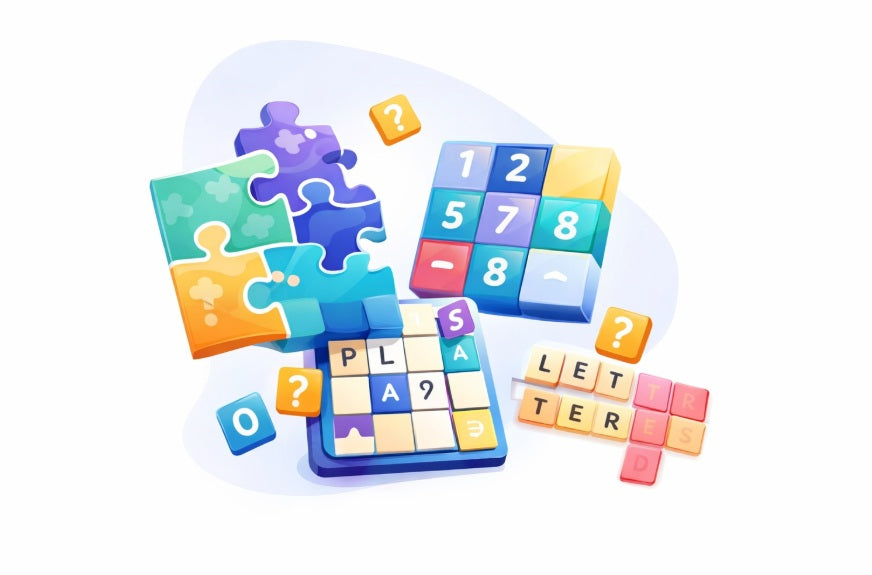 Online jigsaw, sliding puzzle, crossword and word scramble representing brain training in Olympiadtester online puzzle hub.