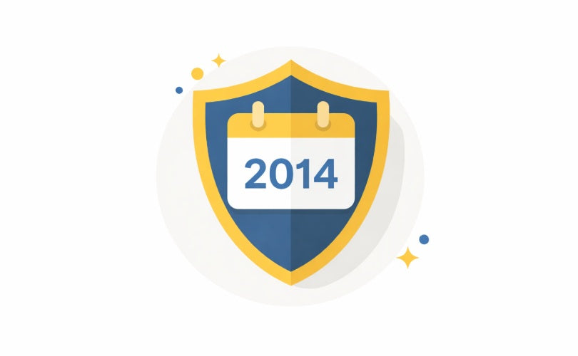 Shield icon with 2014 calendar representing Olympiadtester trusted since 2014