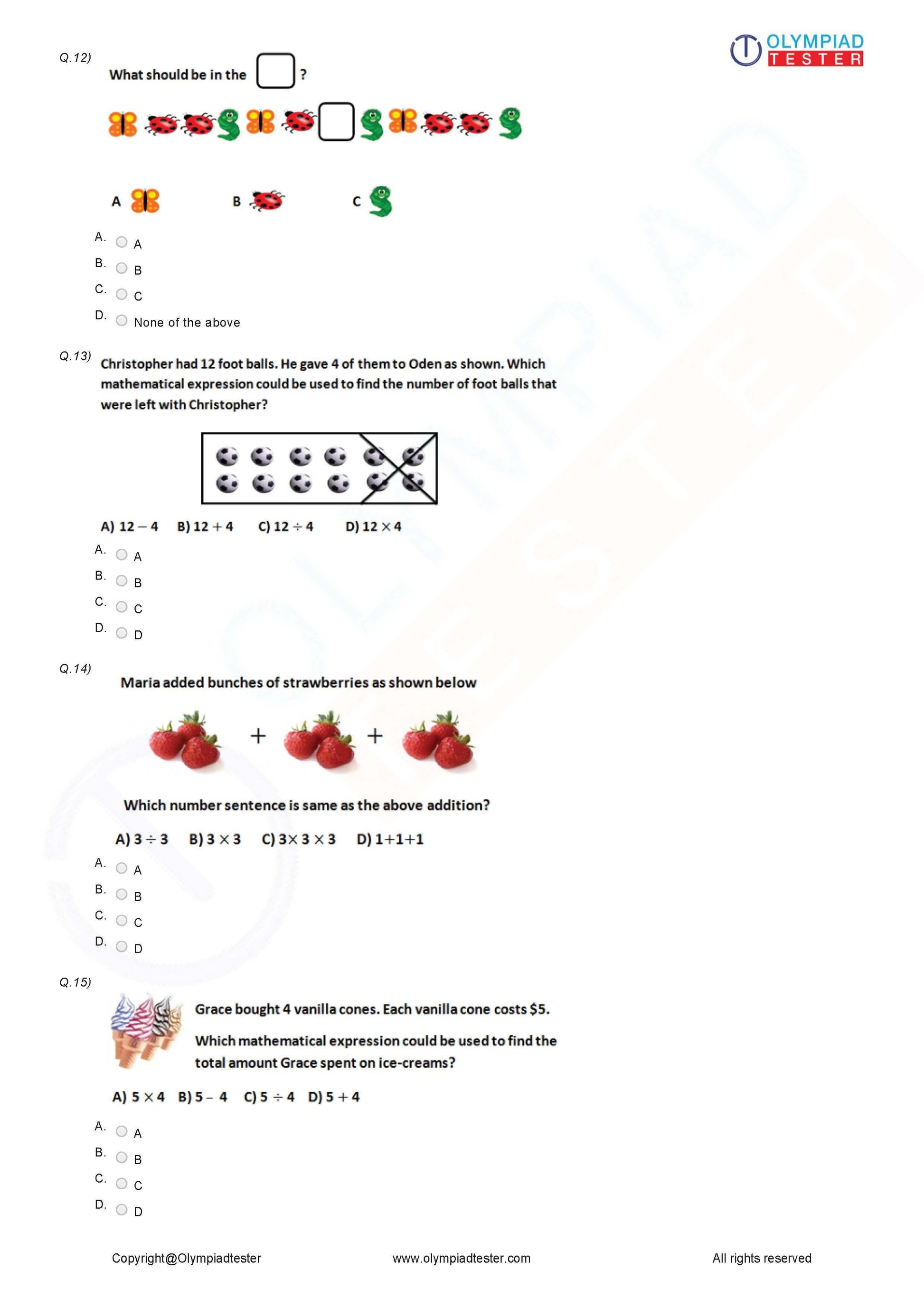 Class 3 Maths Olympiad question papers - Course - Olympiadtester