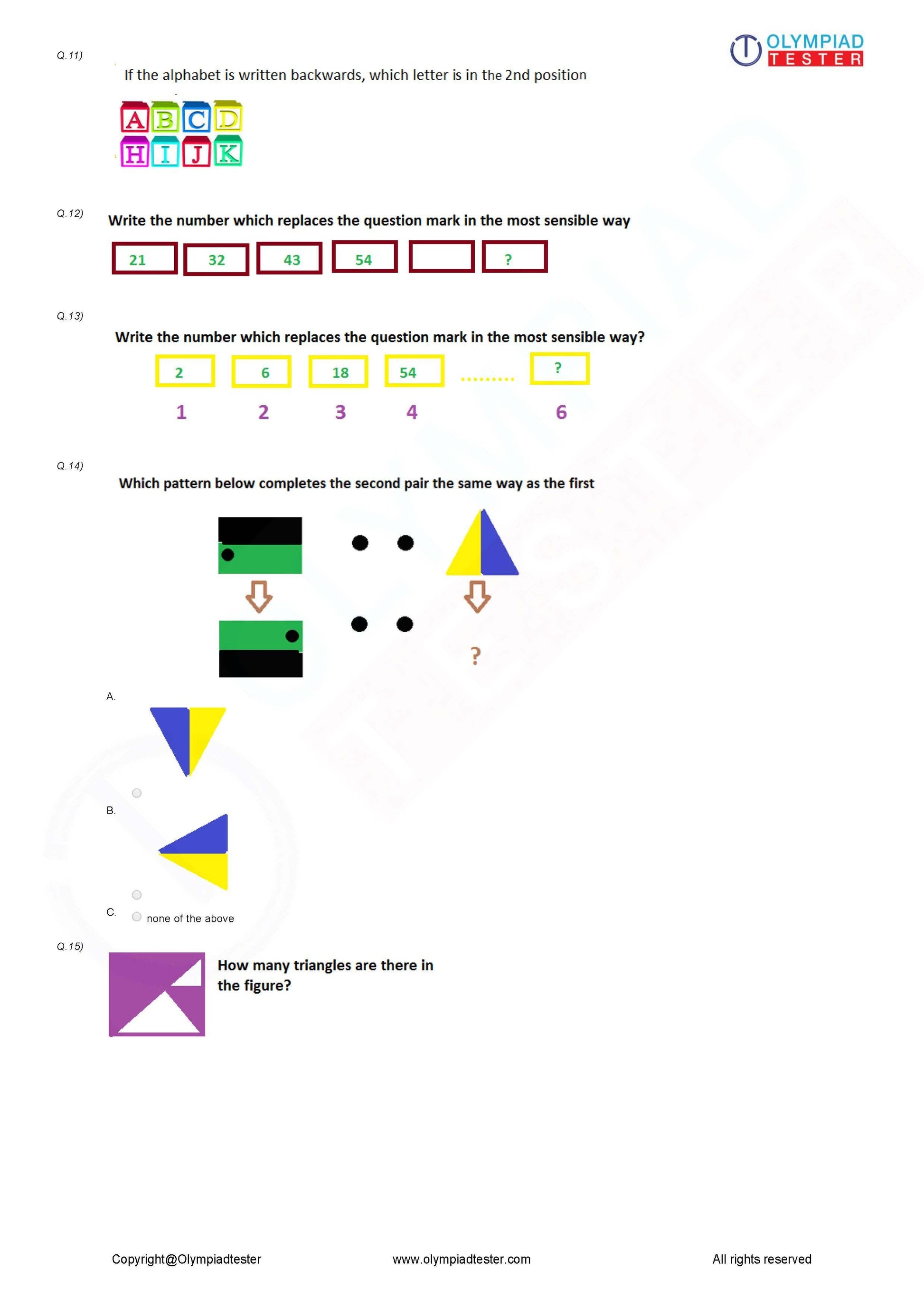Class 3 Maths Olympiad question papers