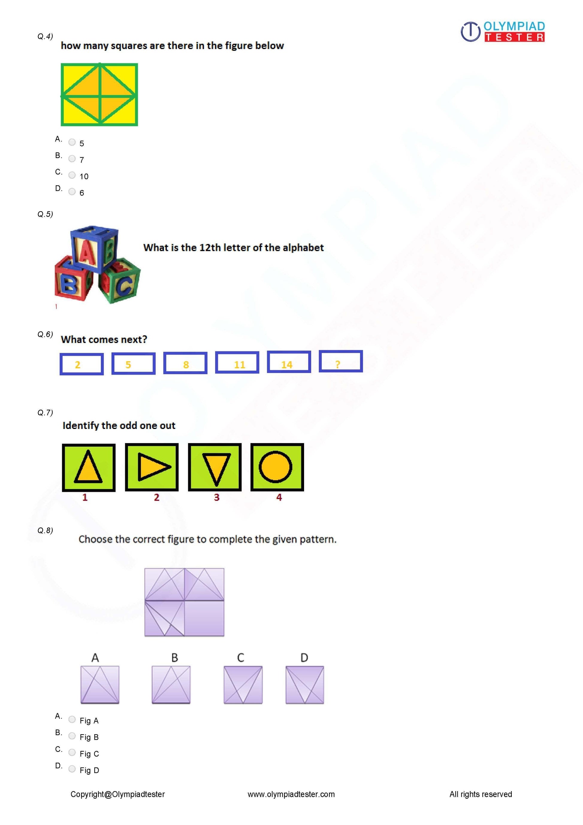 Class 3 Maths Olympiad question papers