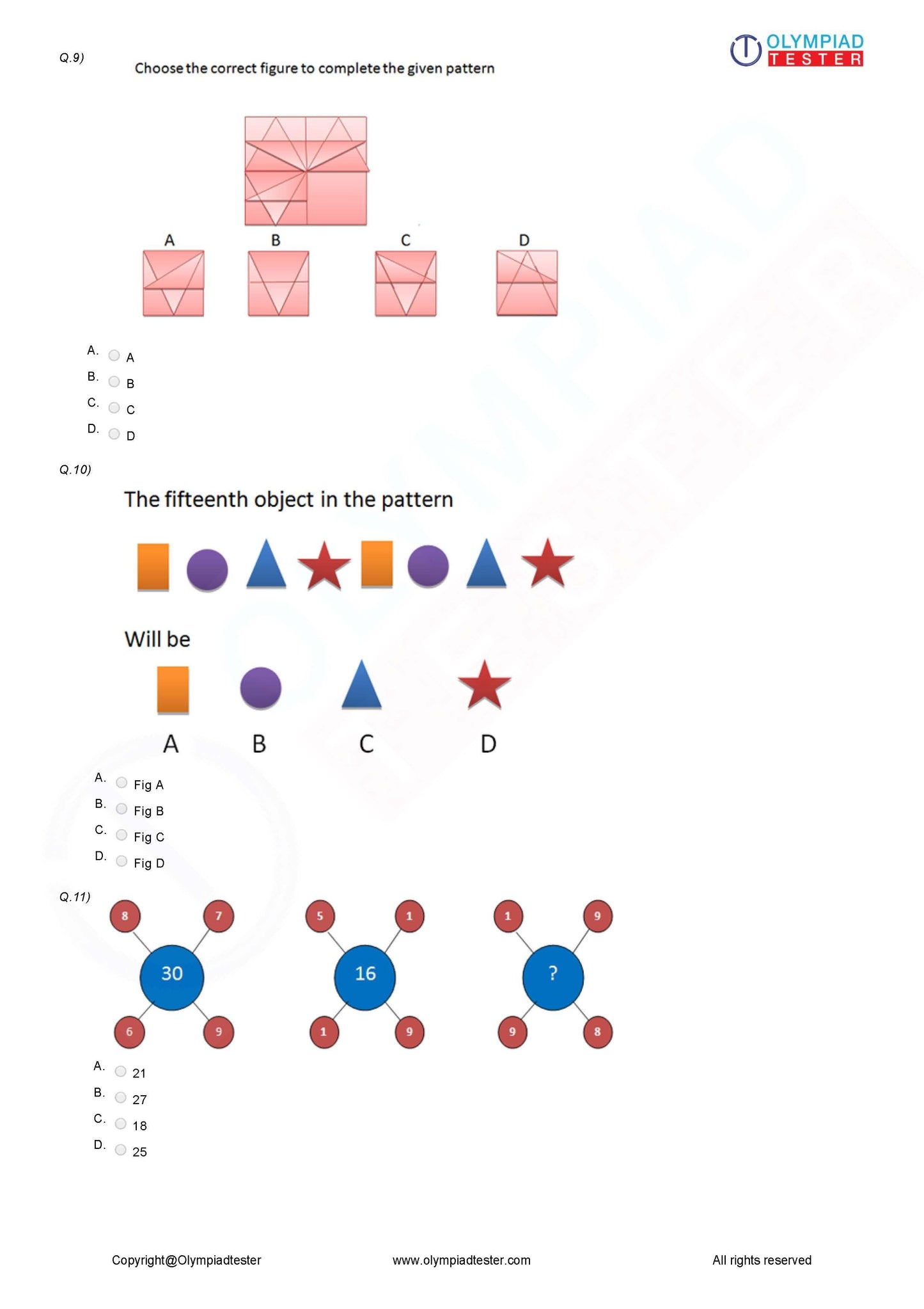 Class 3 Maths Olympiad question papers