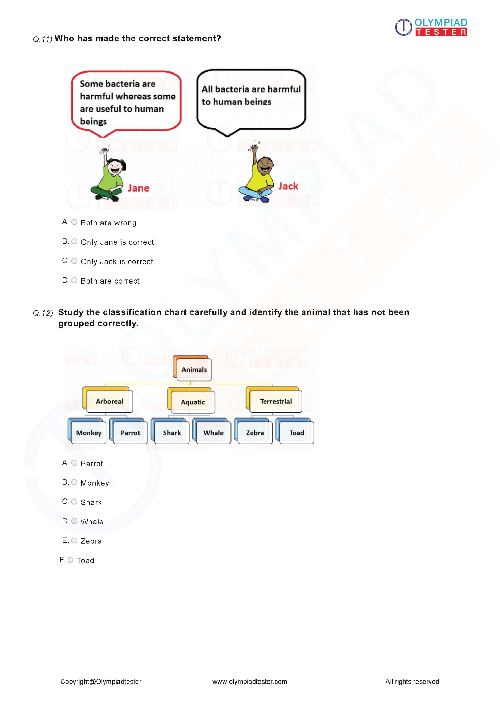 Class 3 Science Olympiad question papers