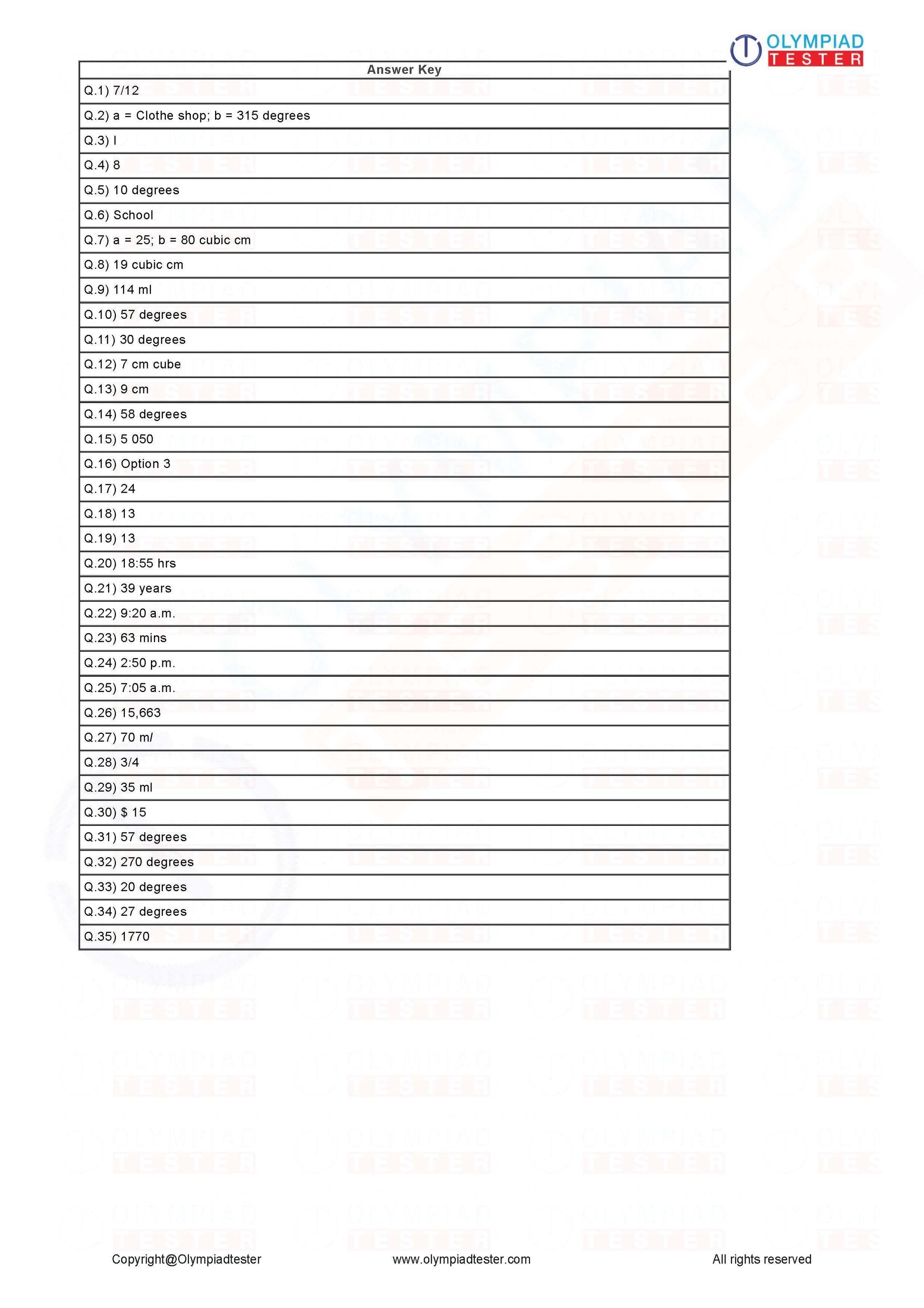 Class 5 Maths Olympiad Sample Papers