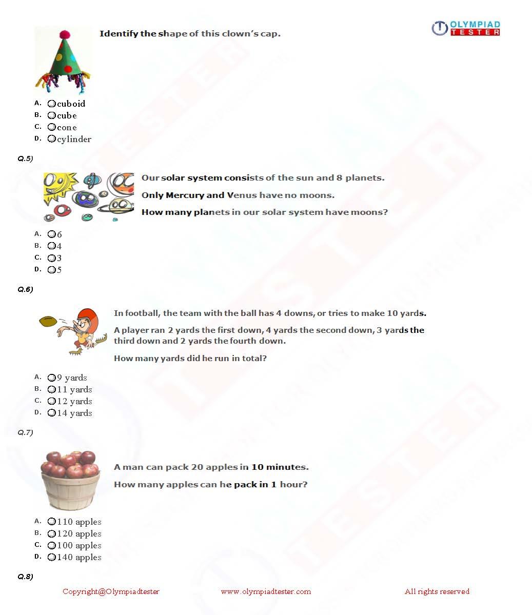 Class 2 Maths Olympiad question papers