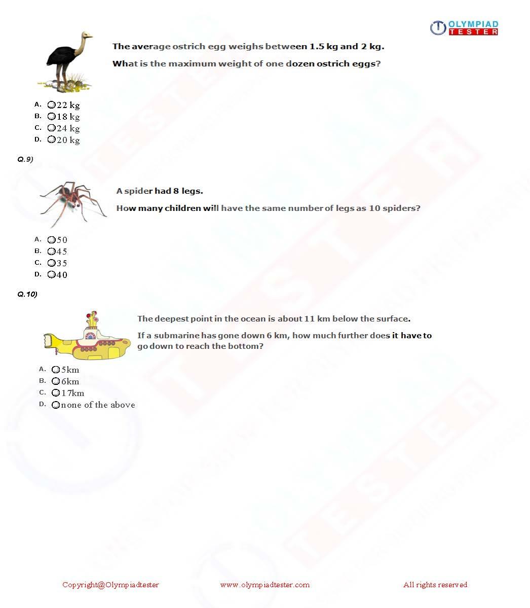 Class 2 Maths Olympiad question papers