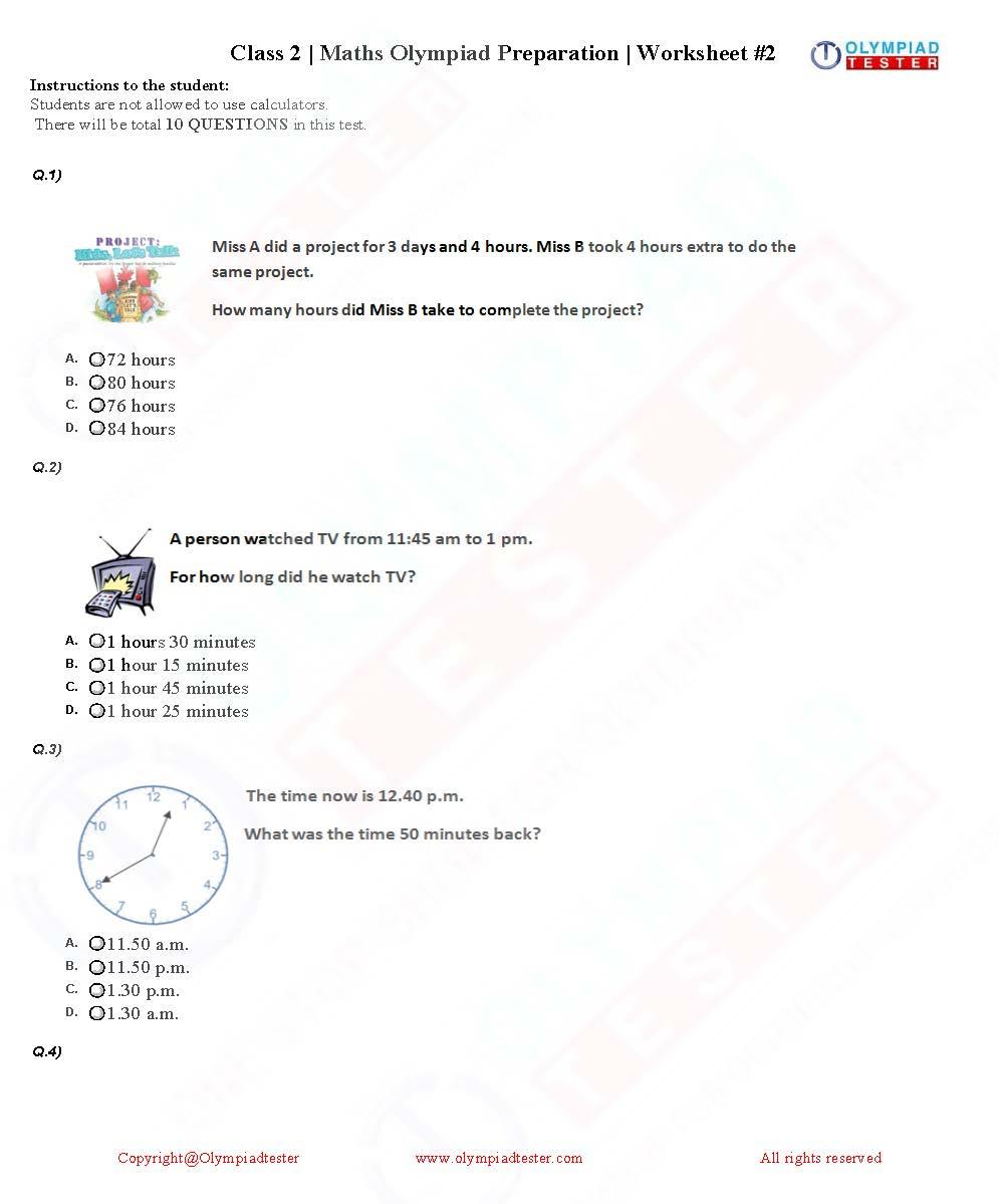 Class 2 Maths Olympiad question papers