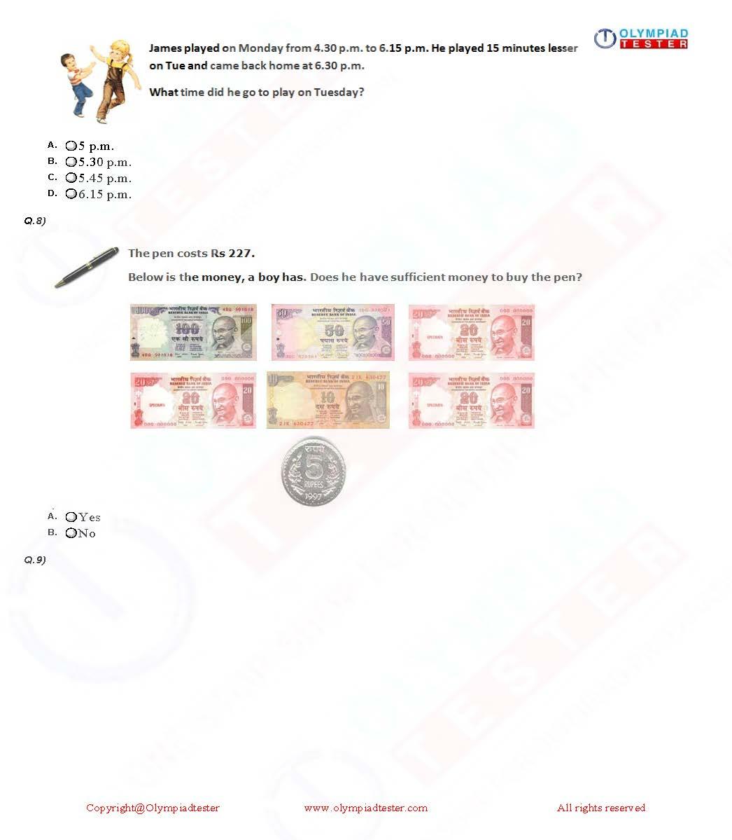 Class 2 Maths Olympiad question papers