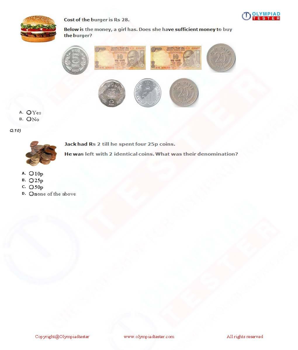 Class 2 Maths Olympiad question papers