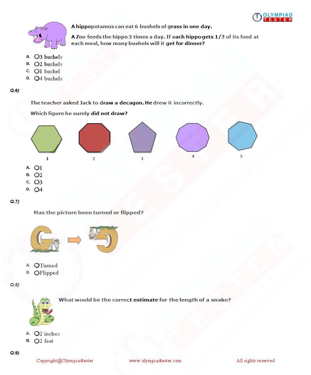Class 2 Maths Olympiad question papers