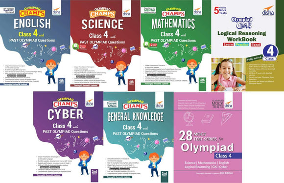 Class 4 Olympiad Champs - 7 books (all subjects) - 28 Mock Tests - 2nd Edition - Olympiad tester
