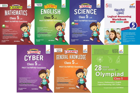 Class 5 Olympiad Champs - 7 books (all subjects) - 28 Mock Tests - 2nd Edition - Olympiad tester