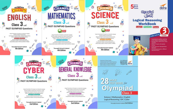 Class 3 Olympiad Champs - 7 books (all subjects) - 28 Mock Tests - 2nd Edition - Olympiad tester