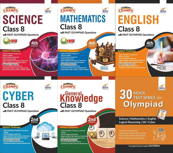 Class 8 Olympiad Champs - 6 books (all subjects) - 30 Mock Tests - 2nd Edition - Olympiad tester