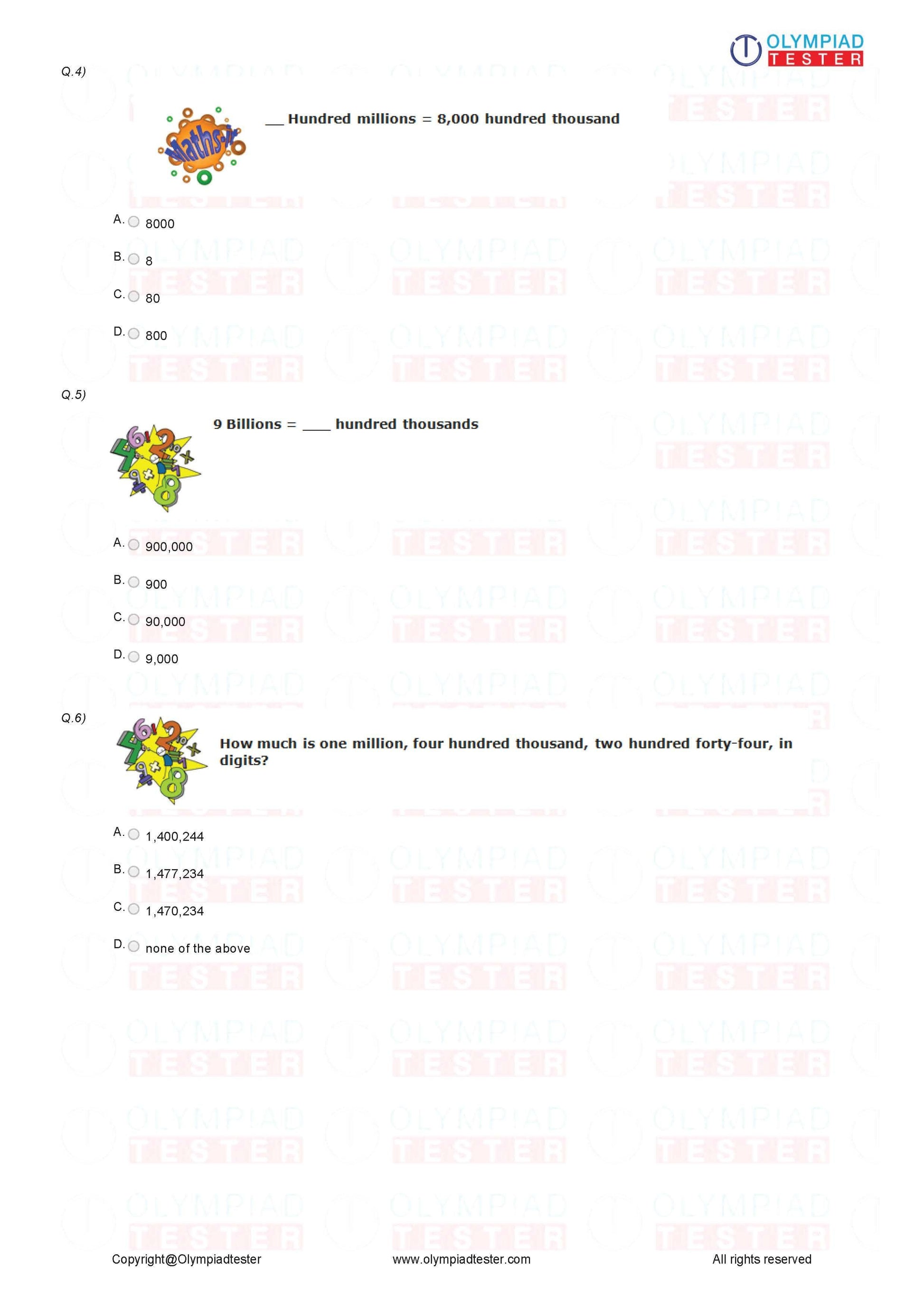 Class 4 Maths Olympiad Sample Papers