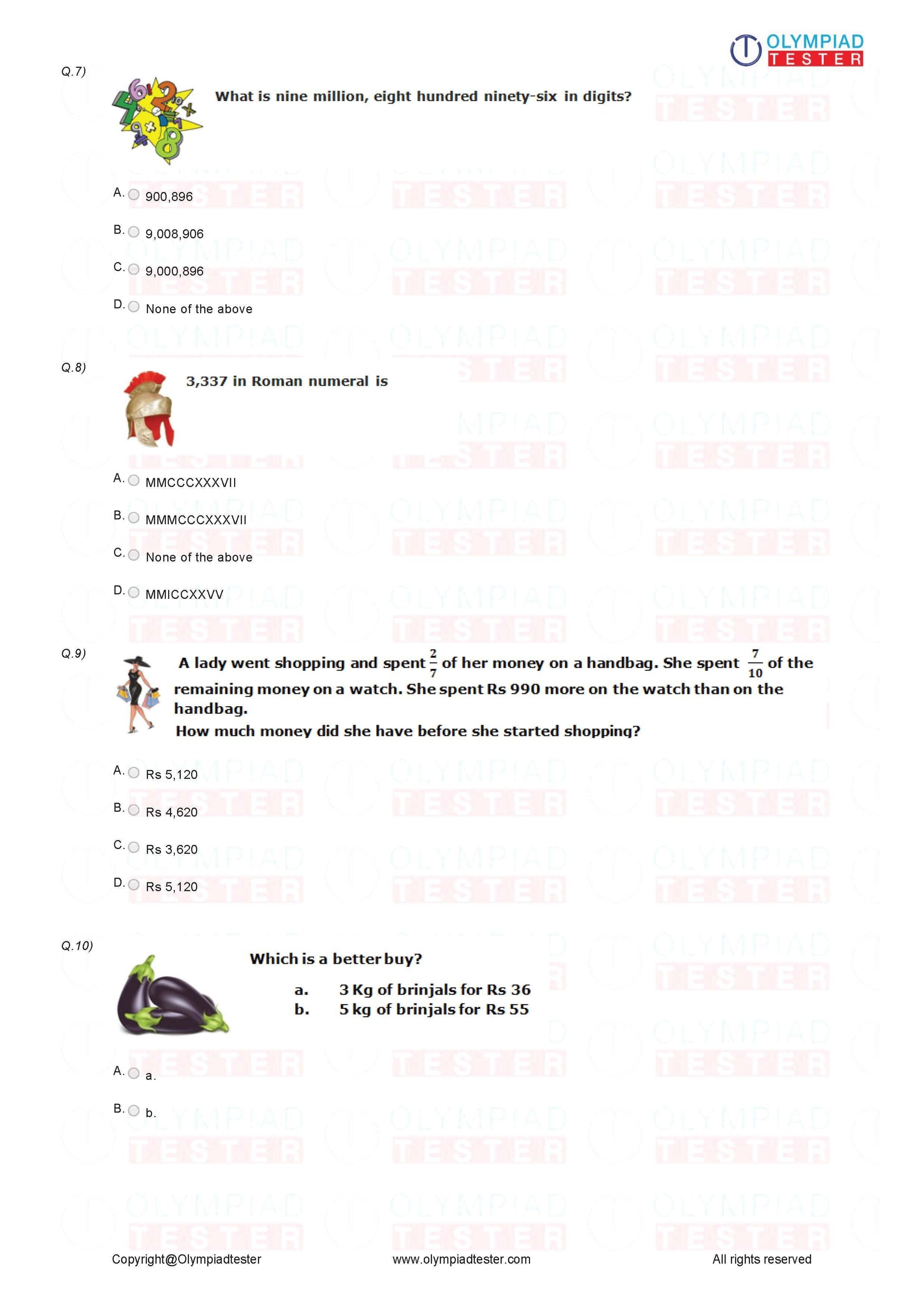 Class 4 Maths Olympiad Sample Papers
